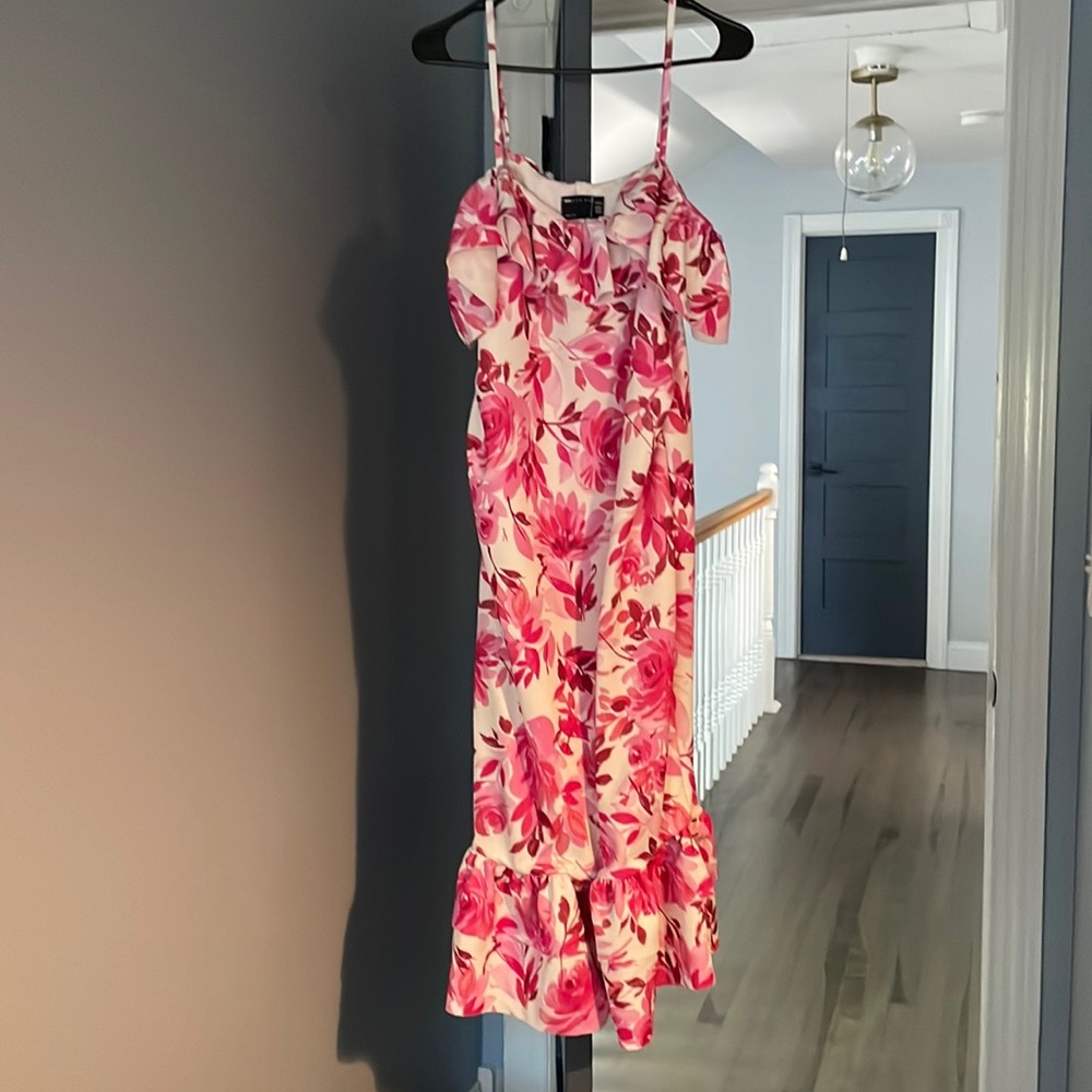 ASOS Maternity Cream Midi Dress with Pink Floral Print